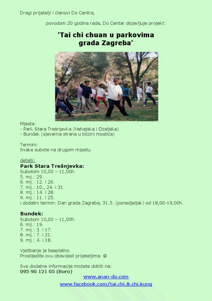 Tai chi chuan u parkovima grada Zagreba