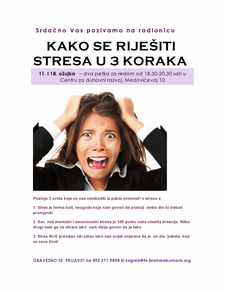 najava besplatne radionice KAKO SE RIJEŠITI STRESA U 3 KORAKA