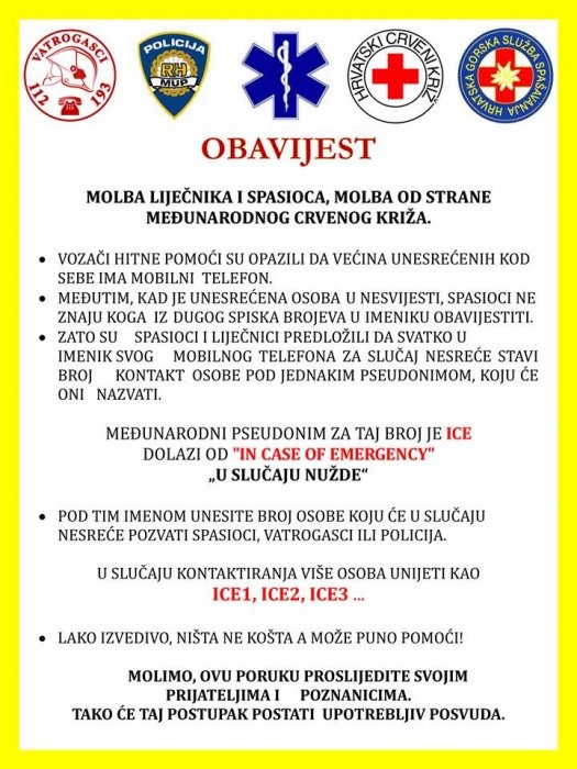 Pomoć spasiocima i samom sebi - IN CASE OF EMERGENCY - ICE