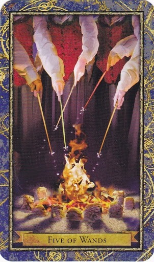 Čarobnjački tarot - 5 štapova (Snaga čuda - timski duh)