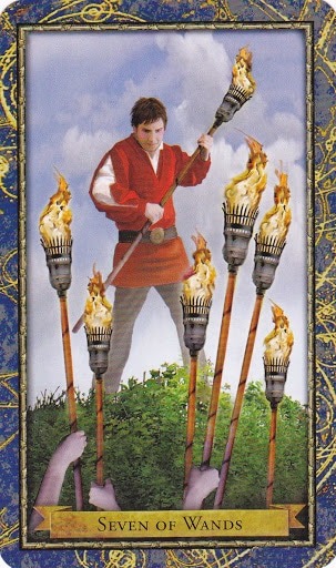 Čarobnjački tarot - 7 štapova (Snaga čuda - hrabrost i odlučnost)