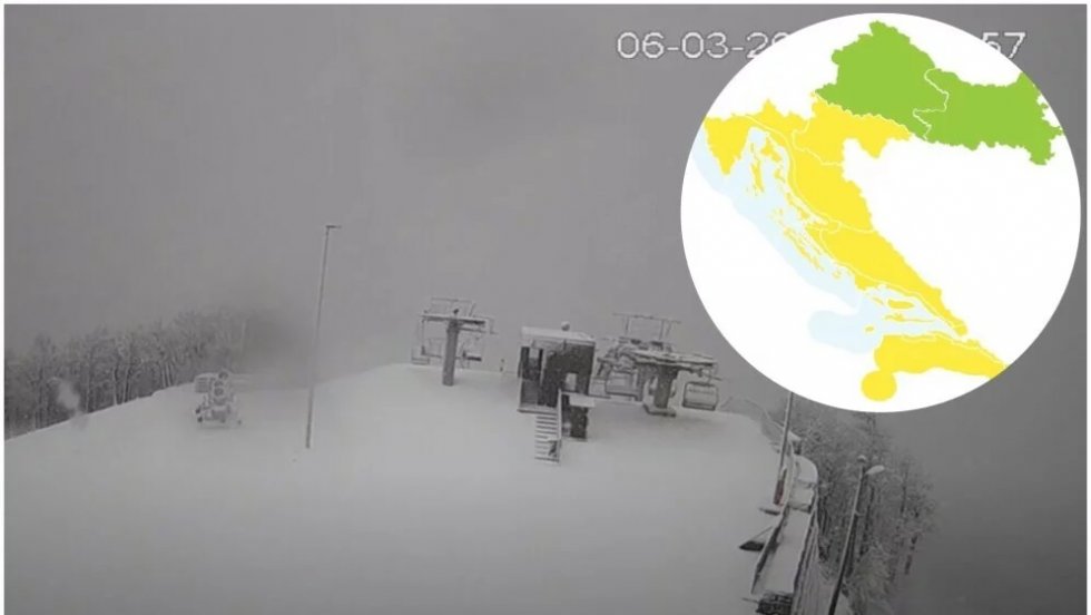 Oglašeno žuto upozorenje: Danas pljuskovi s grmljavinom, a snijeg već pada na Platku i Zavižanu