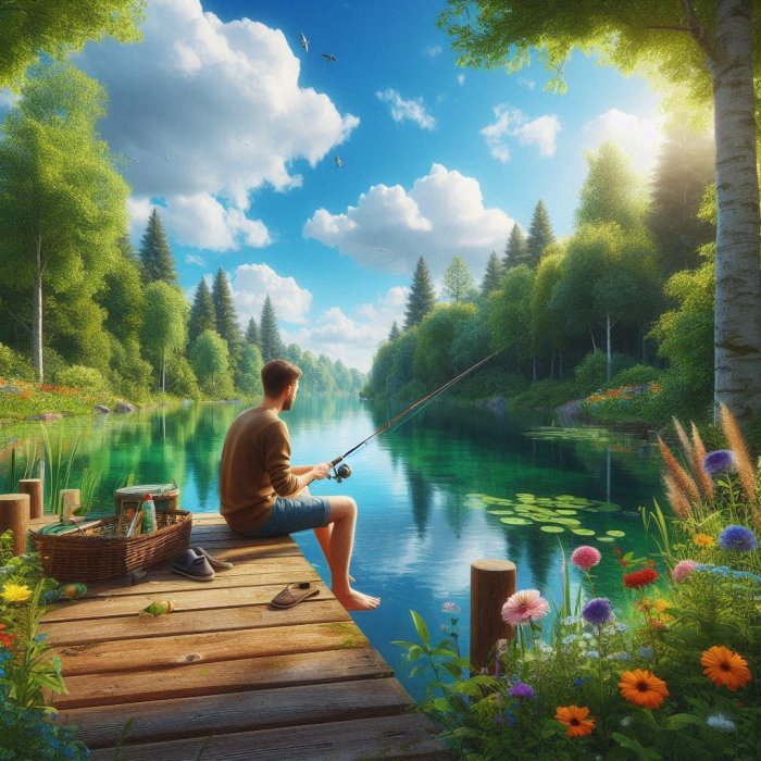 Sjedi tip na molu i peca ribu