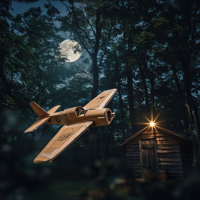 avion od kartona(..mjesec u krošnji..zvijezda na šupi )