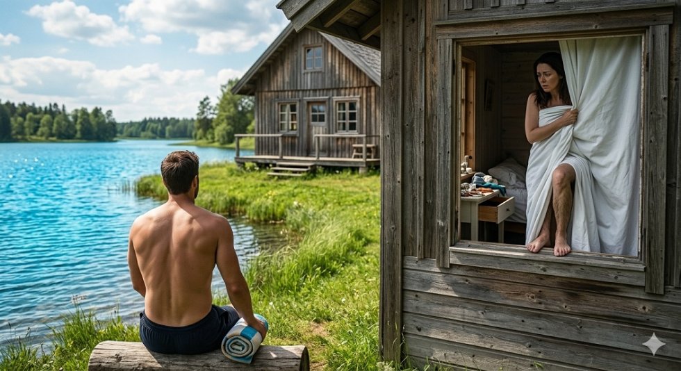 Livada, jezero, drvena kuća - san