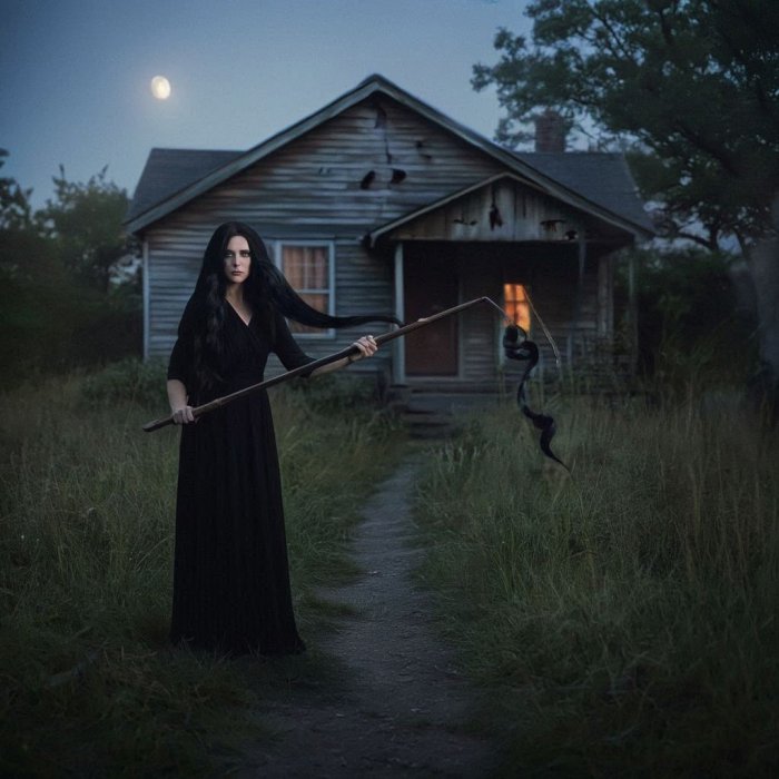 San - žena u crnom s kosom