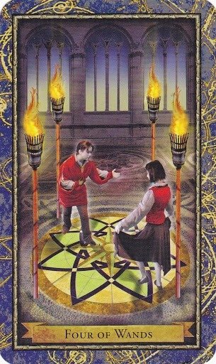 Čarobnjački tarot - 4 štapova (Snaga čuda - karta suradnje)